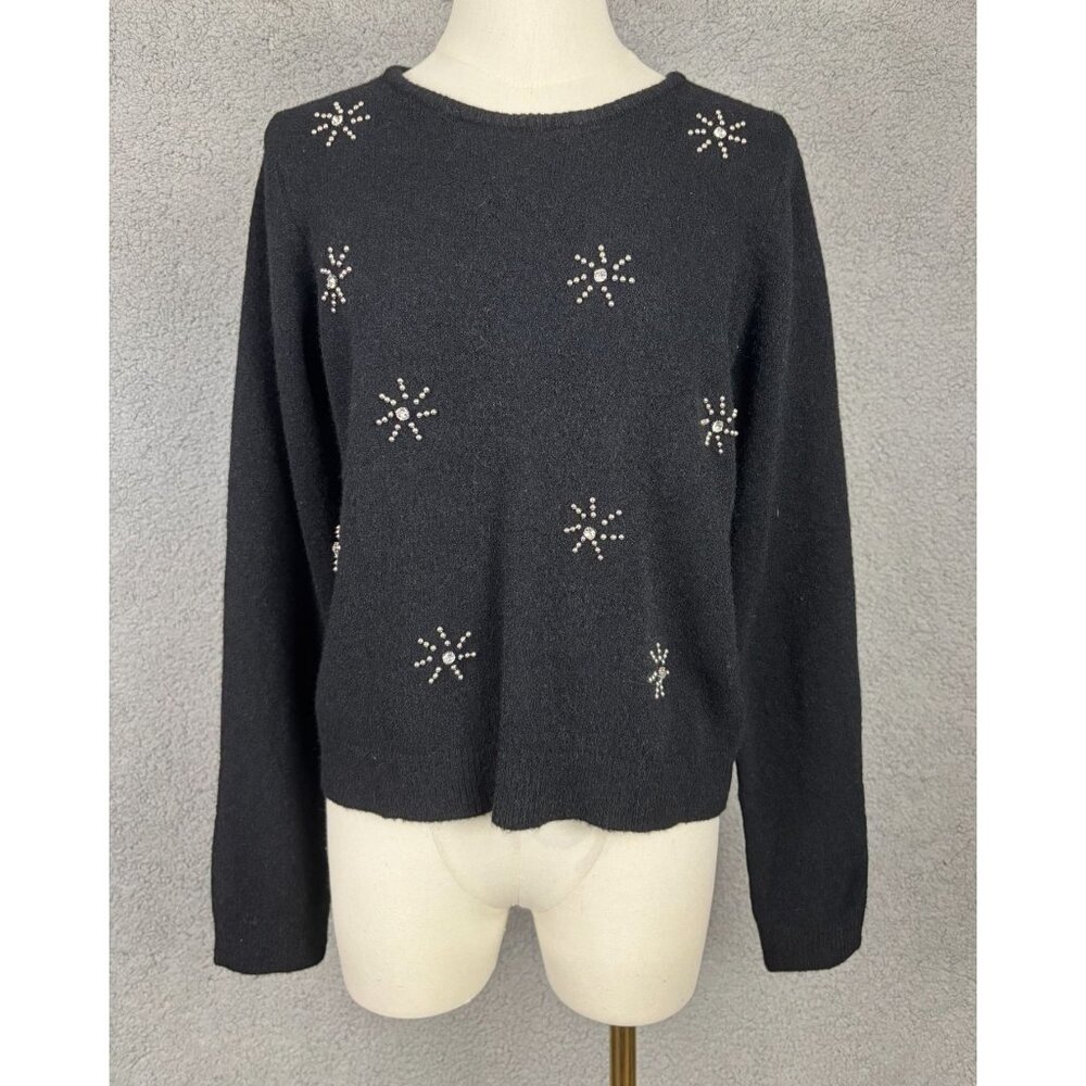 Belle By Belldini Women's Black Sweater Rhinestone Snowflake Design Large NWT's